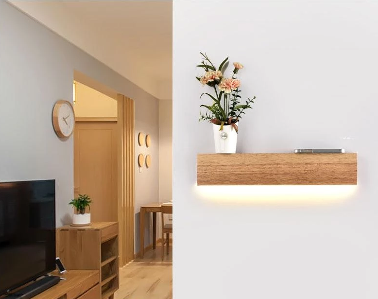 Eliana - Modernes Eichenholz-Regal & Lampe
